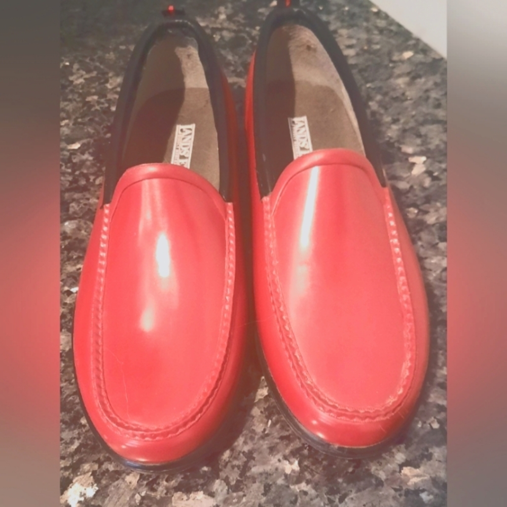 Lands End Cherry Red Womens 9 Rubber Slip On Flats Loafers Skimmers Duck